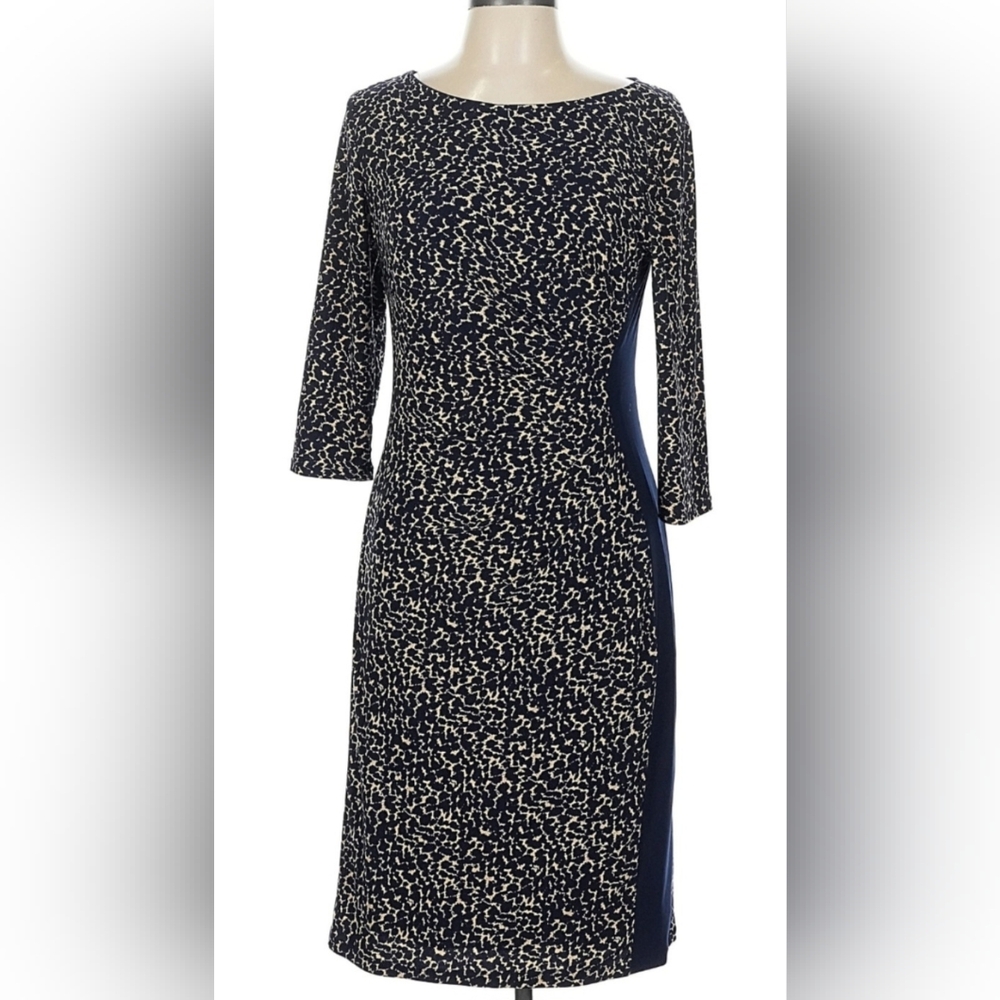 LAUREN Ralph Lauren Black and Beige Long Sleeve Abstract Design Dress Size 14